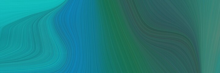 Fototapeta premium elegant surreal horizontal header with dark slate gray, light sea green and dark cyan colors. fluid curved flowing waves and curves