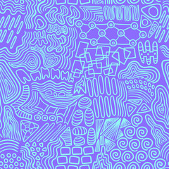 vector green doodle freeform lines seamless pattern on purple