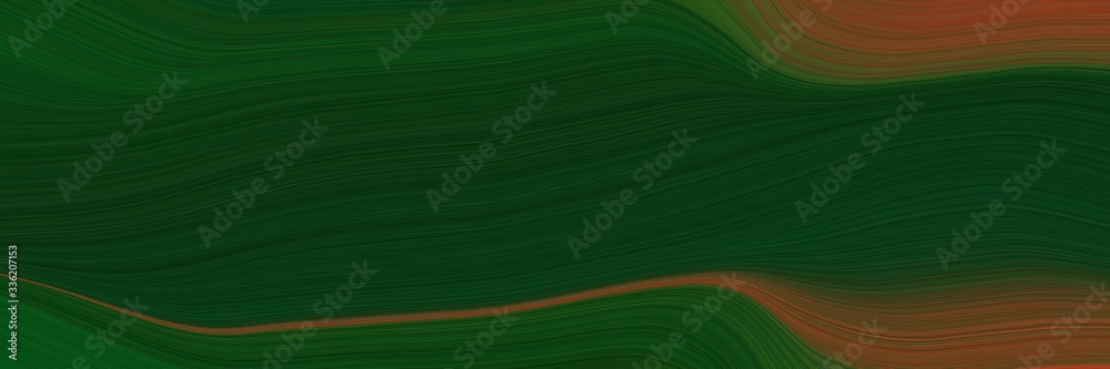 Poster elegant colorful horizontal header with very dark green, saddle brown and dark olive green colors. fluid curved lines with dynamic flowing waves and curves