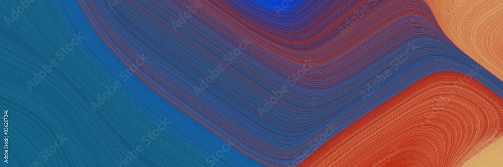 Aufkleber elegant artistic horizontal header with dark slate blue, teal blue and coffee colors. fluid curved lines with dynamic flowing waves and curves