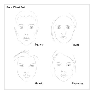Set of facecharts for makeup artist. Different face shapes.