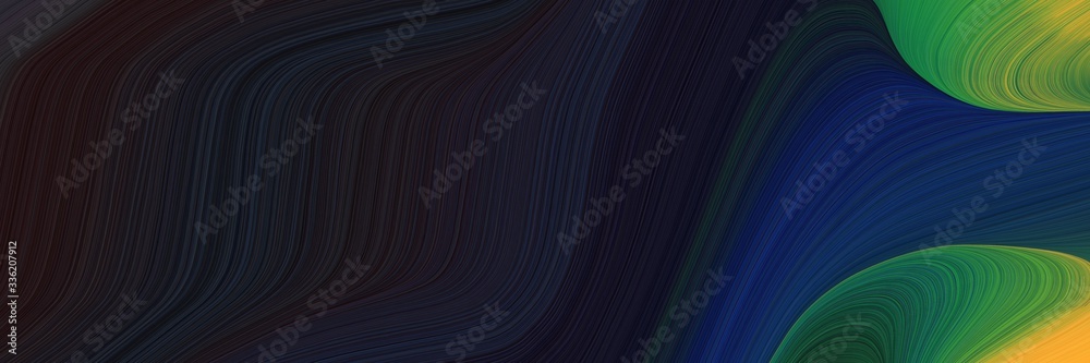 Poster elegant artistic horizontal banner with very dark blue, sea green and golden rod colors. fluid curve