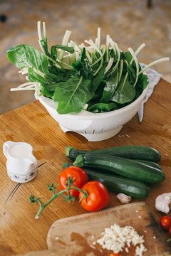 Fresh vegetables on a wooden table