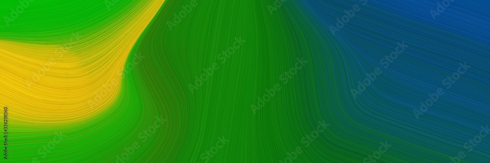 Poster elegant flowing header design with forest green, golden rod and teal green colors. fluid curved lines with dynamic flowing waves and curves