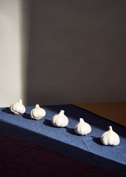 Garlic row on the table