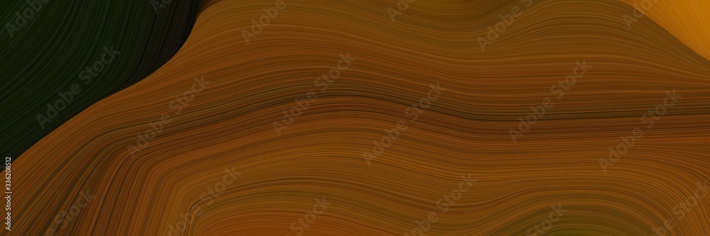 Poster elegant colorful horizontal banner with chocolate, very dark green and saddle brown colors. fluid curved lines with dynamic flowing waves and curves