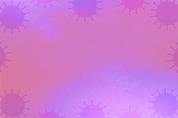 Pale violet and pink, textured background, with a scattering of covid-19 icons in a slightly darker shade, around the edges of the image