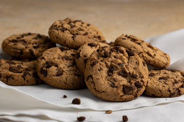 Chocolate cookies. Sweet homemade cookies stacked.