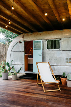 Travel trailer front side view
