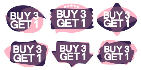 Set sale bubble banners design template, discount tags, buy 3 get 1 free, app icons, vector illustration