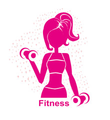 slim girl exercises with barbells - silhouette icon