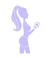 slim girl exercises with barbells - silhouette icon