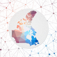 Abstract vector map of Canada. Technology in the country geometric style poster. Polygonal Canada map on 3d triangular mesh backgound. EPS10 Vector.