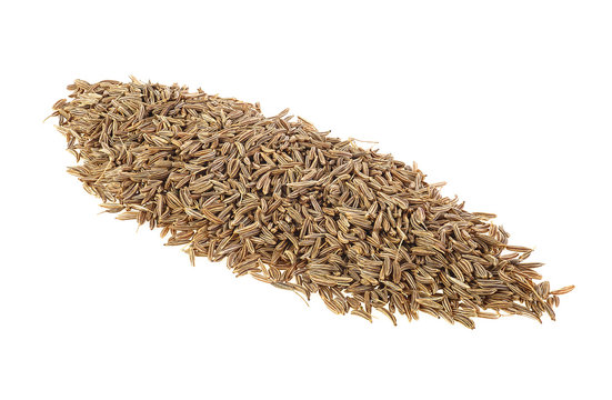 Close up of cumin seeds isolated on a white background. Caraway seeds. Jeera.