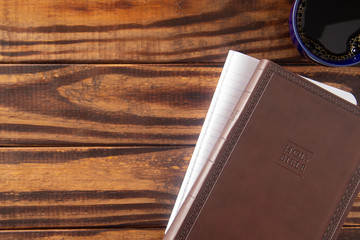 A Personal BIble Study with a Cup of Hot Coffee with Copy Space