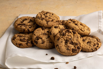 Chocolate cookies. Sweet homemade cookies stacked.