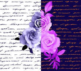 Hand writing background with roses