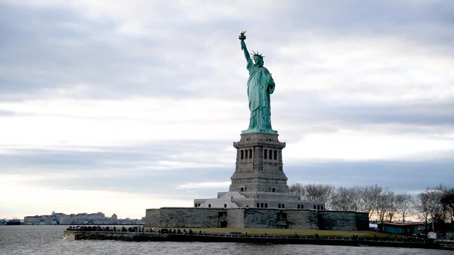The Statue of Liberty as seen from a moving boat on the Hudson River