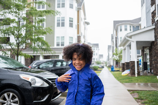 Toddler portrait in the rain