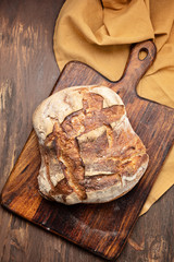 Fresh organic home made bread. Healthy eating, buy local, bread recipes concept. Top view
