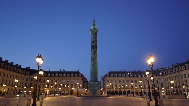 France, Paris,  View of place Vendome by night with Vendome column