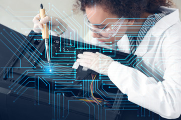 Electronic technician working in service center