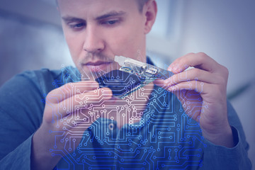 Electronic technician working in service center