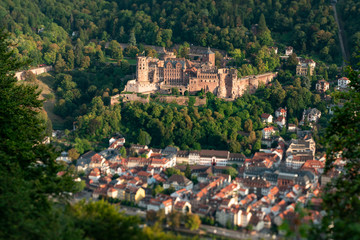 Fototapeta na wymiar Aerial view of the old town of Heidelberg with Heidelberg castle, Baden-Württemberg, Germany