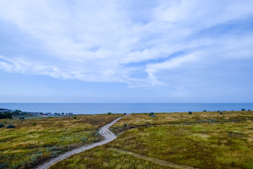 Seaside landscape by Sea of Azov, the village of For the Motherland.