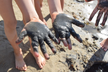 dirty hands dirty from mud, infection, bacteria