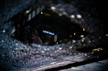 Cocktails"" Neon Sign Reflection