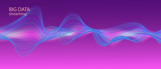 Big Data Stream Data Fractal Slide. Digital Gradient Overlay. Funky Music Presentation 