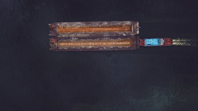 Top-view of a cargo ship