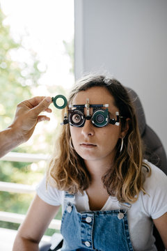 Young female having an eye examination