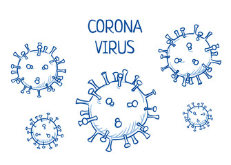 Set of corona virus icons. Hand drawn line art cartoon vector illustration.