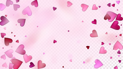 Flying Hearts Vector Confetti. Valentines Day Tender Pattern. Beautiful Pink Scatter Valentines Day Decoration with Falling Down Hearts Confetti. Elegant Gift, Birthday Card, Poster Background