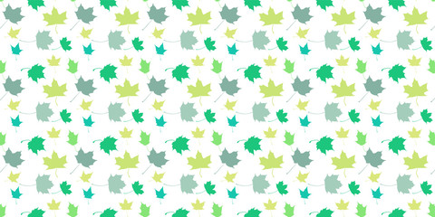 Fototapeta na wymiar Texture of repeated seamless maple green leaves ornament isolated on transparent background 