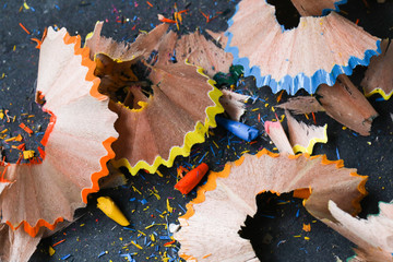 Coloured pencil shavings.