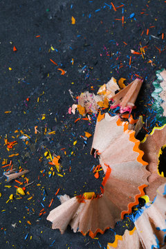 Coloured pencil shavings.