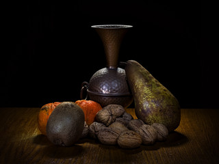 Fruit composition portrayed similarly to a painting