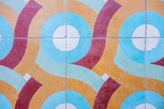 Tile floor pattern in an old cafe