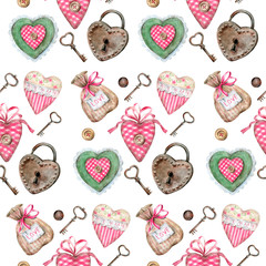 Watercolor hand painted seamless pattern in rustic style.