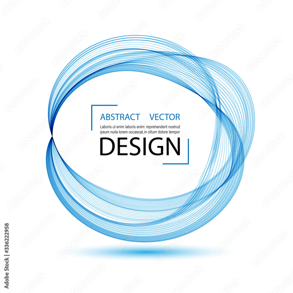 Wall mural abstract round wave frame, flow of blue transparent waves in a circle.