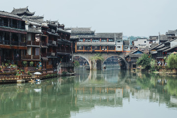 Naklejka premium Ancient city of China, Fenghuang. Village of the phoenix. Romantic China