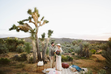 French couple and their elopement wedding in Joshua Tree national Park