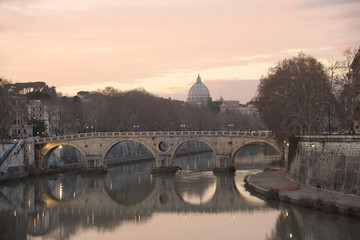 Italy - Rome - Trastevere bridge on the Tevere river during a sunset