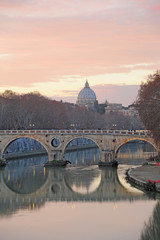 Italy - Rome - Trastevere bridge on the Tevere river during a sunset