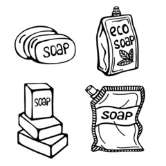 a hand-drawn bar of soap isolated on a white background. Vector illustration in the Doodle style. Natural soap, toiletries.