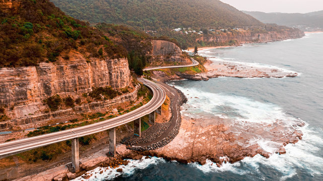 Aerial view of a Sea Cliff Bridge druing the day, State of New South Wales, Sydney, Australia