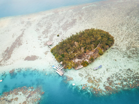 Aerial view of Pulau Macan Island, Indonesia.